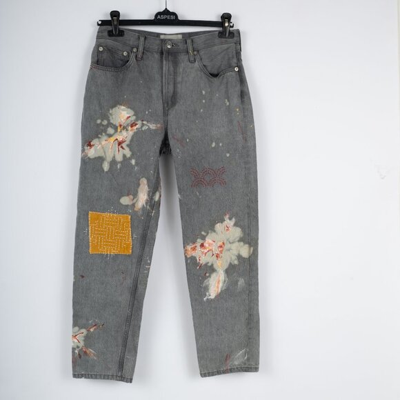 CUSTOM hand bleached, dyed and embroidered jeans - Picture 2 of 9